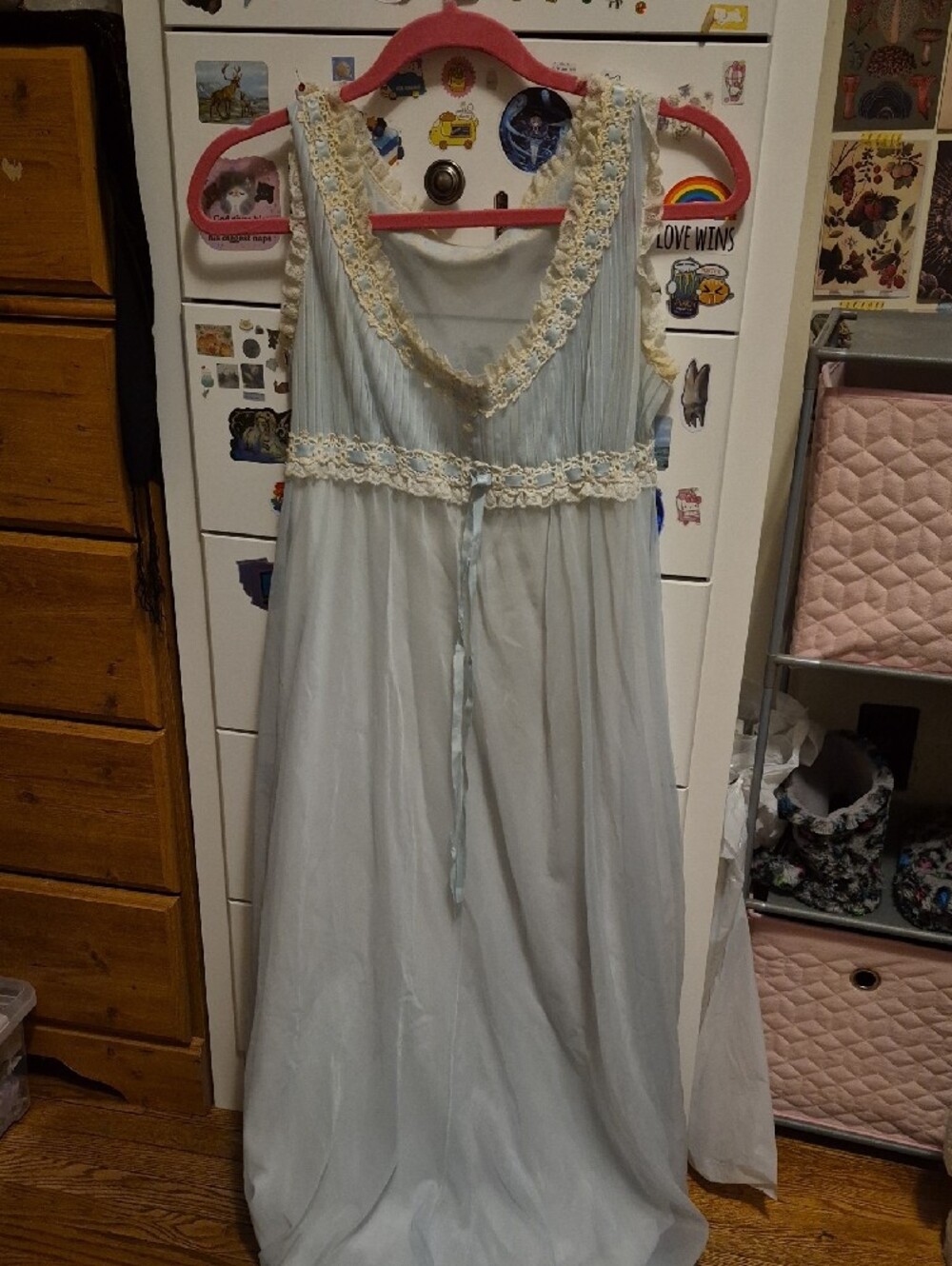 Baby Blue Sheer Vintage Nightgown 2 Piece Set - Picture 5 of 6